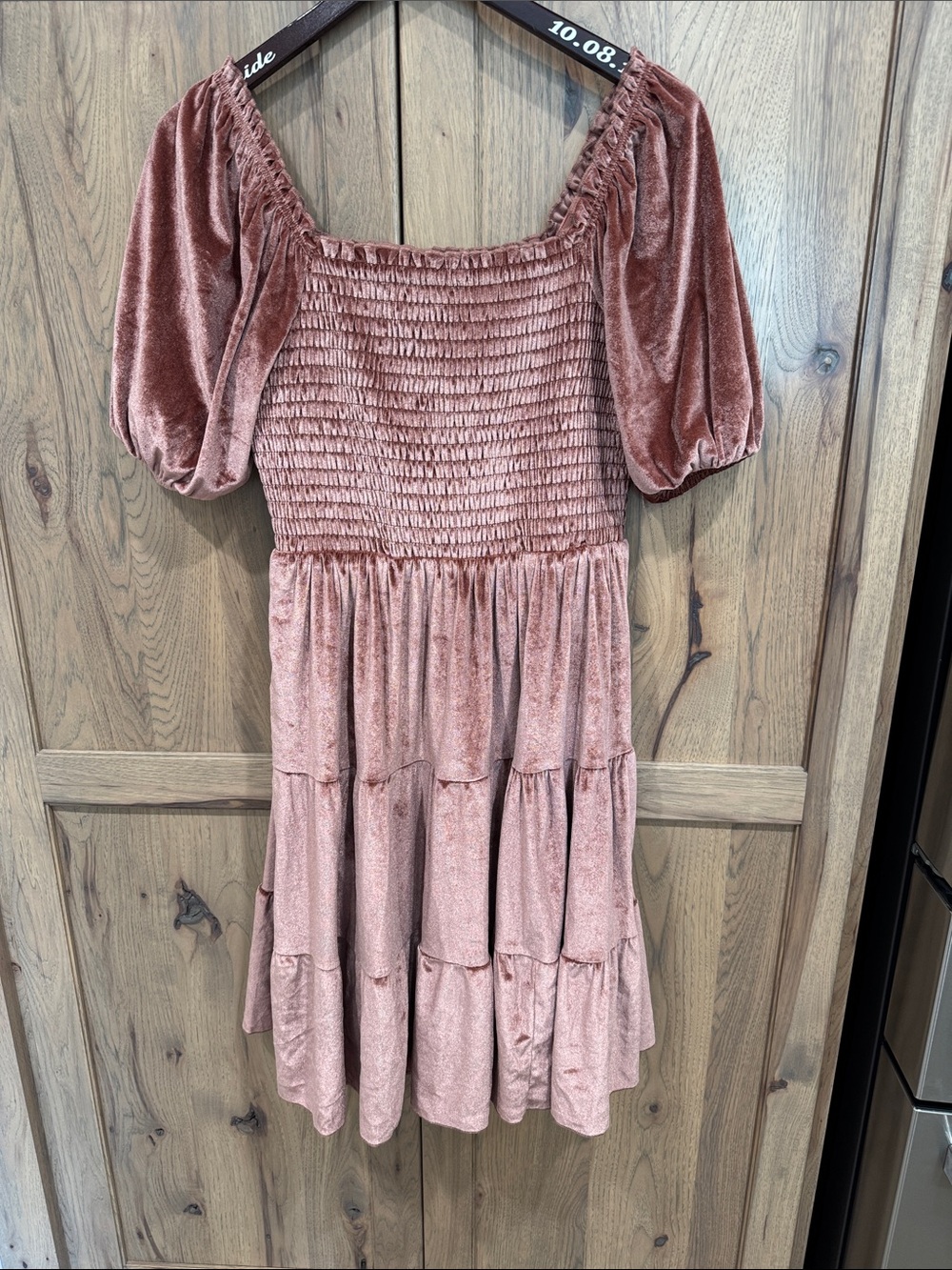 Baltic Born Dusty Rose Velvet Smocked Tiered Mini Dress